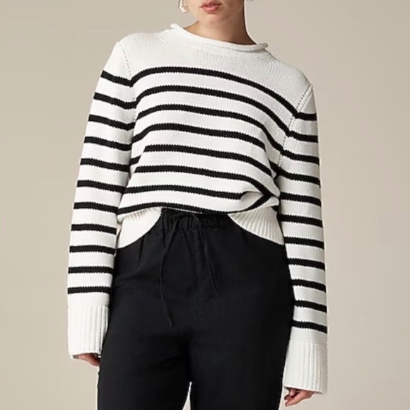 J. Crew Sweaters - J. Crew Heritage Cotton Rollneck Sweater in Black White Stripe - Small